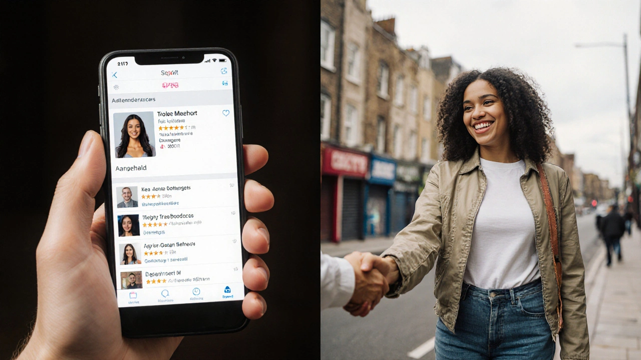 A handshake symbolizing trust between client and escort, with a verified profile visible on a phone.