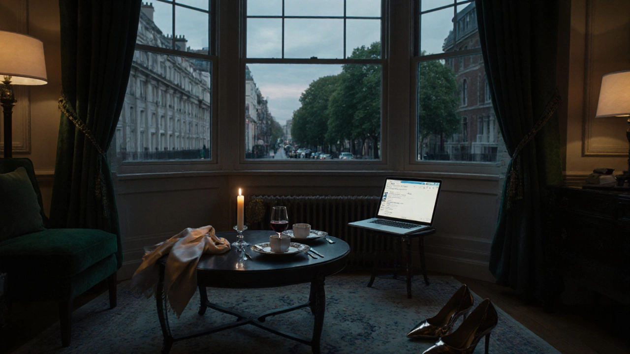 An elegant Mayfair apartment interior with subtle signs of a refined companionship.